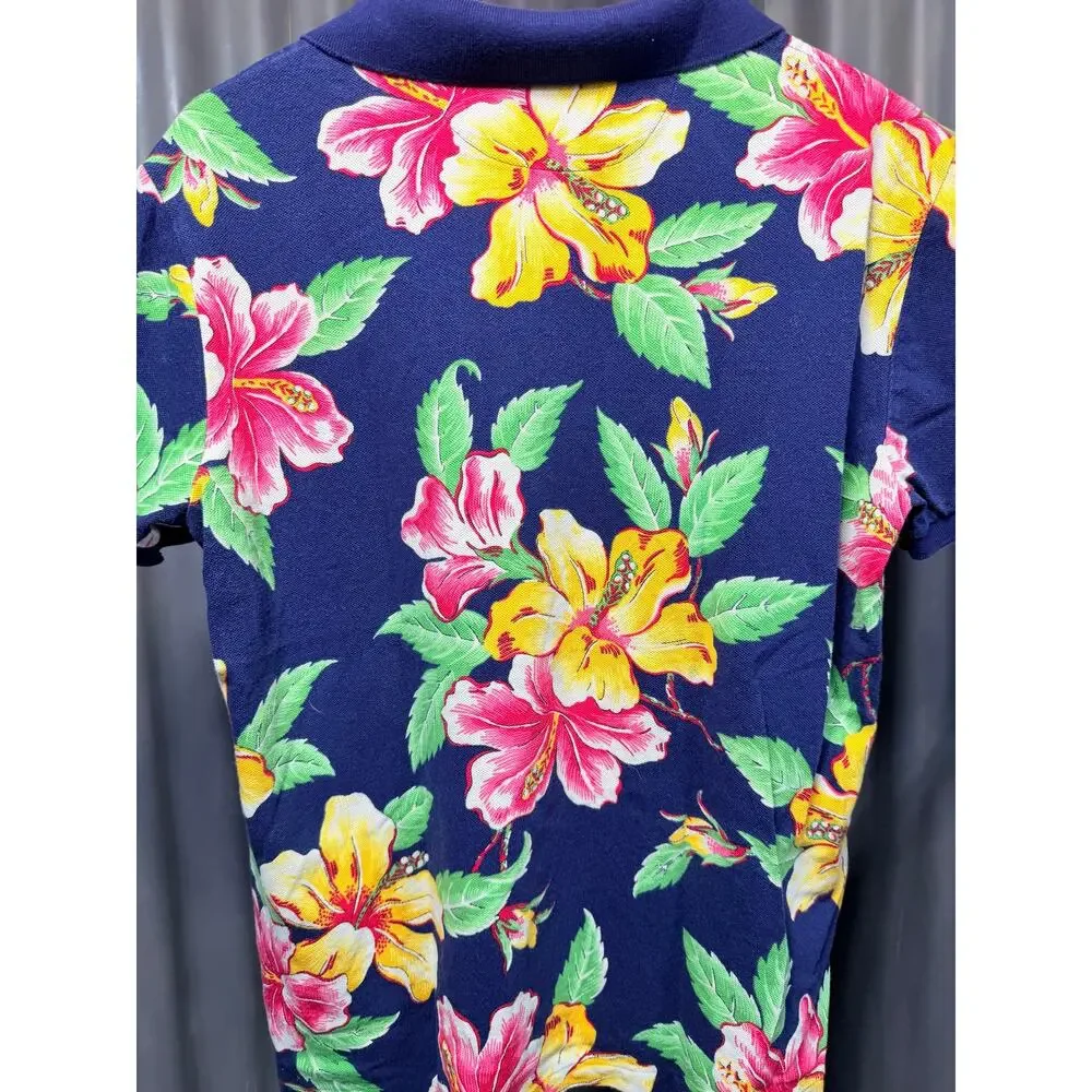 Polo Ralph Lauren Hawaiian Floral Polo Shirt Custom Slim Fit Hibiscus Navy L